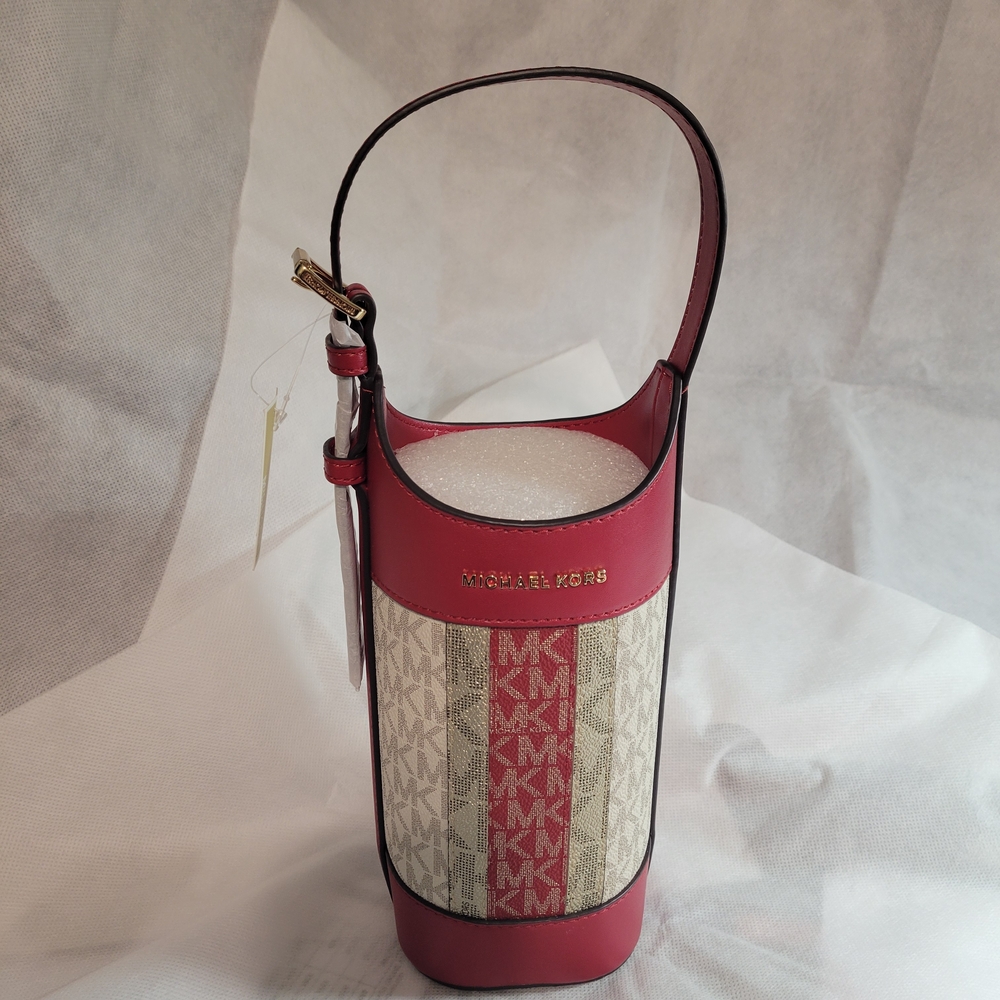 Michael Kors Red and Cream Patterned Wine Bottle Holder